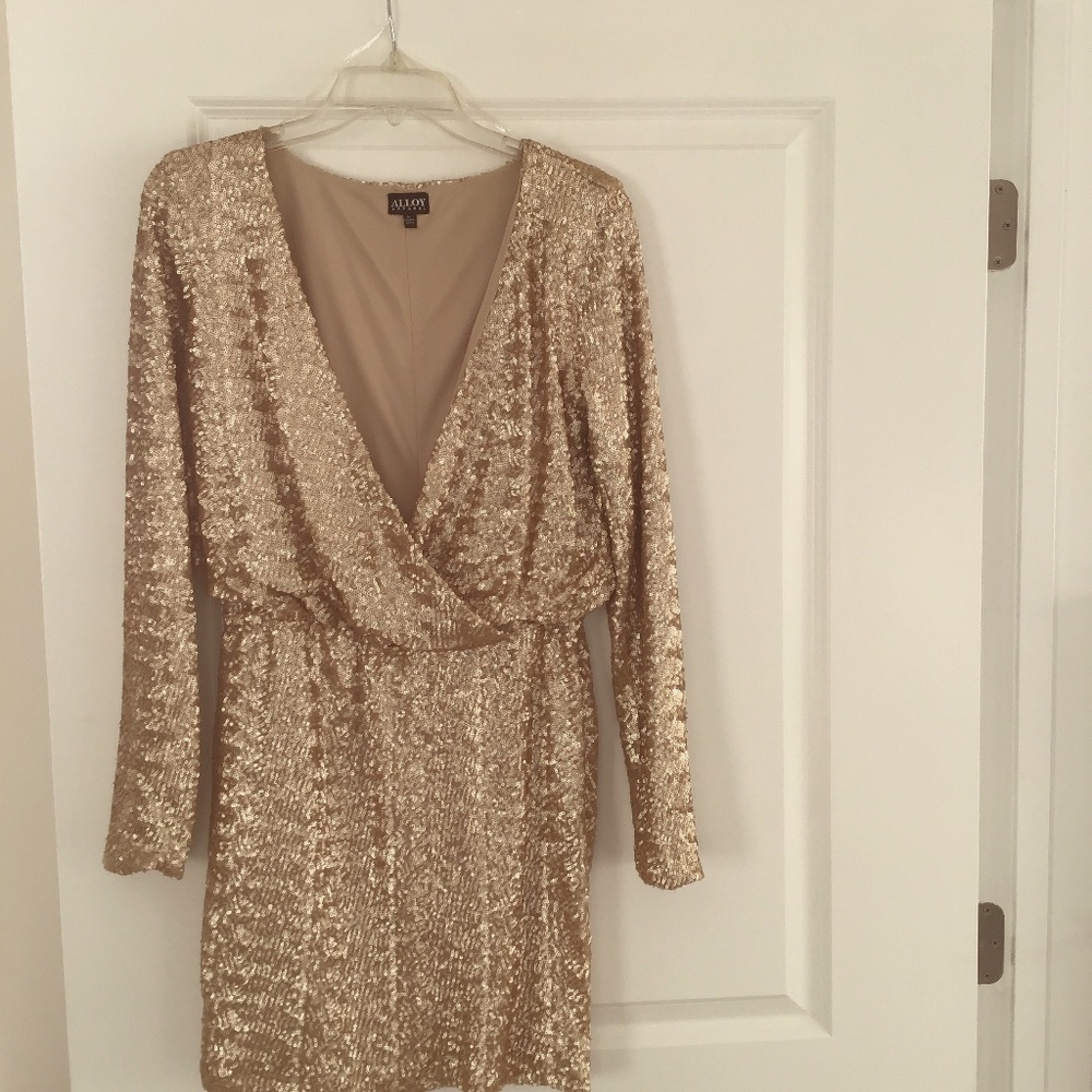 ALLOY Gold Sequin Wrap Midi Dress